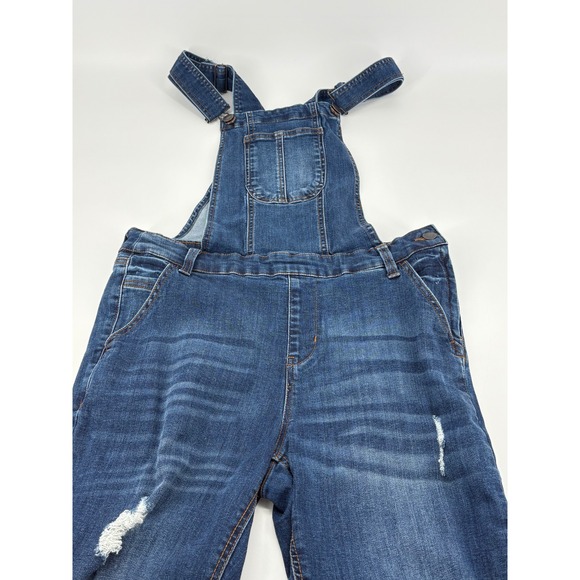 Ci Sono Denim Overalls Womens Size L Distressed Frayed Hem Medium Wash Blue - Picture 1 of 9
